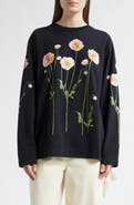 Simone Rocha Poppy Field Print Long Sleeve Graphic T-Shirt