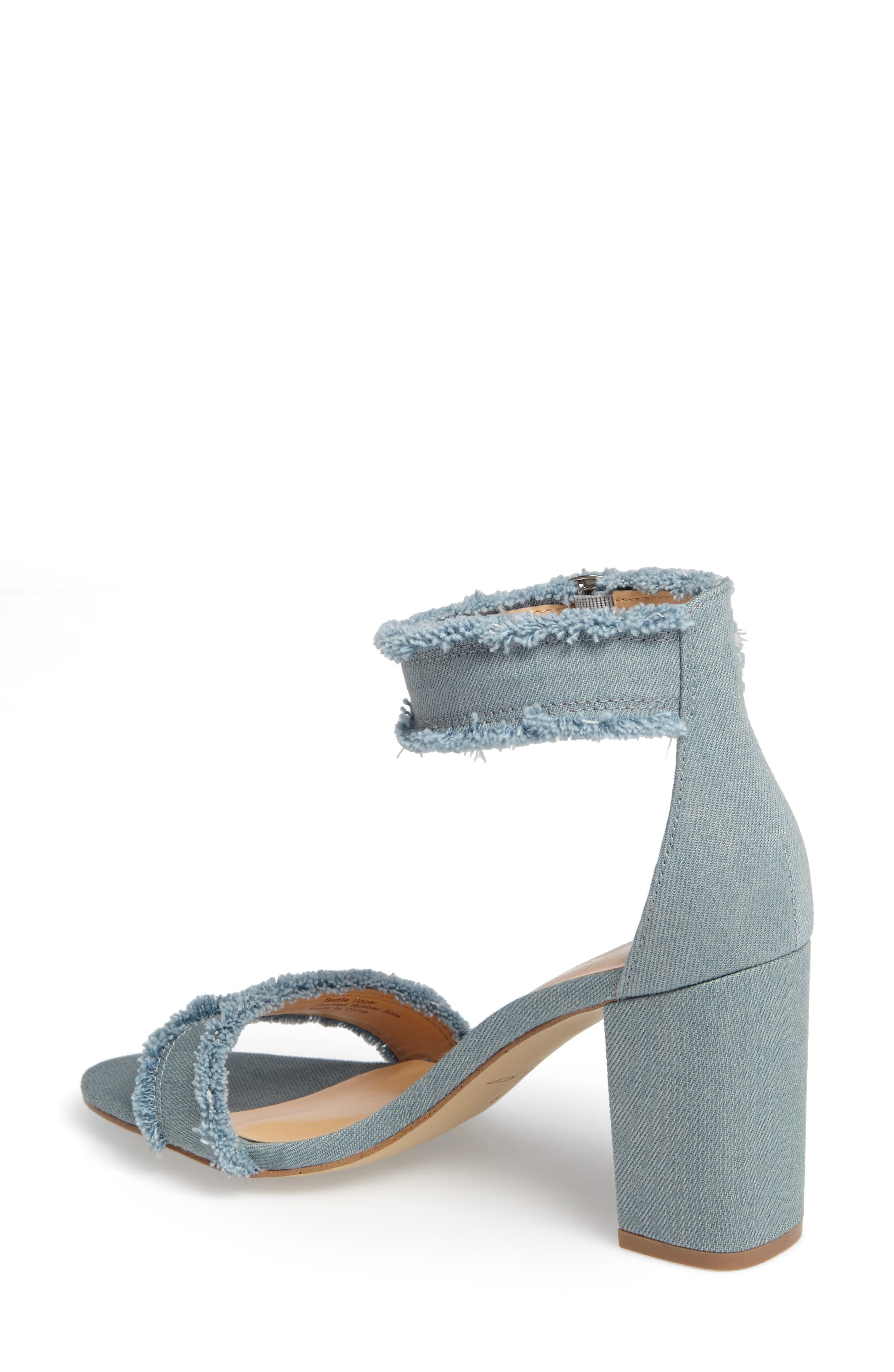 by Zendaya Shasta Fringe Denim Ankle Strap Sandal, Alternate, color, LIGHT BLUE
