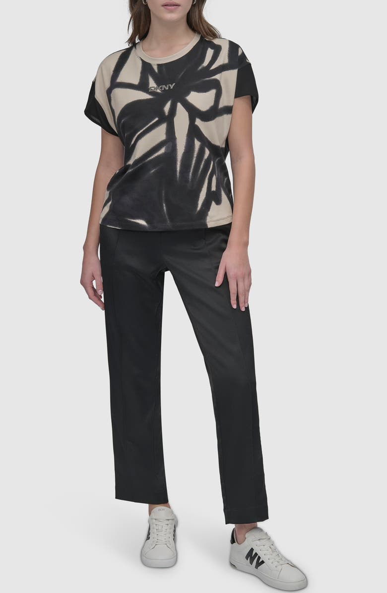 DKNY Print Cotton Blend Top, Alternate, color, Floral Black