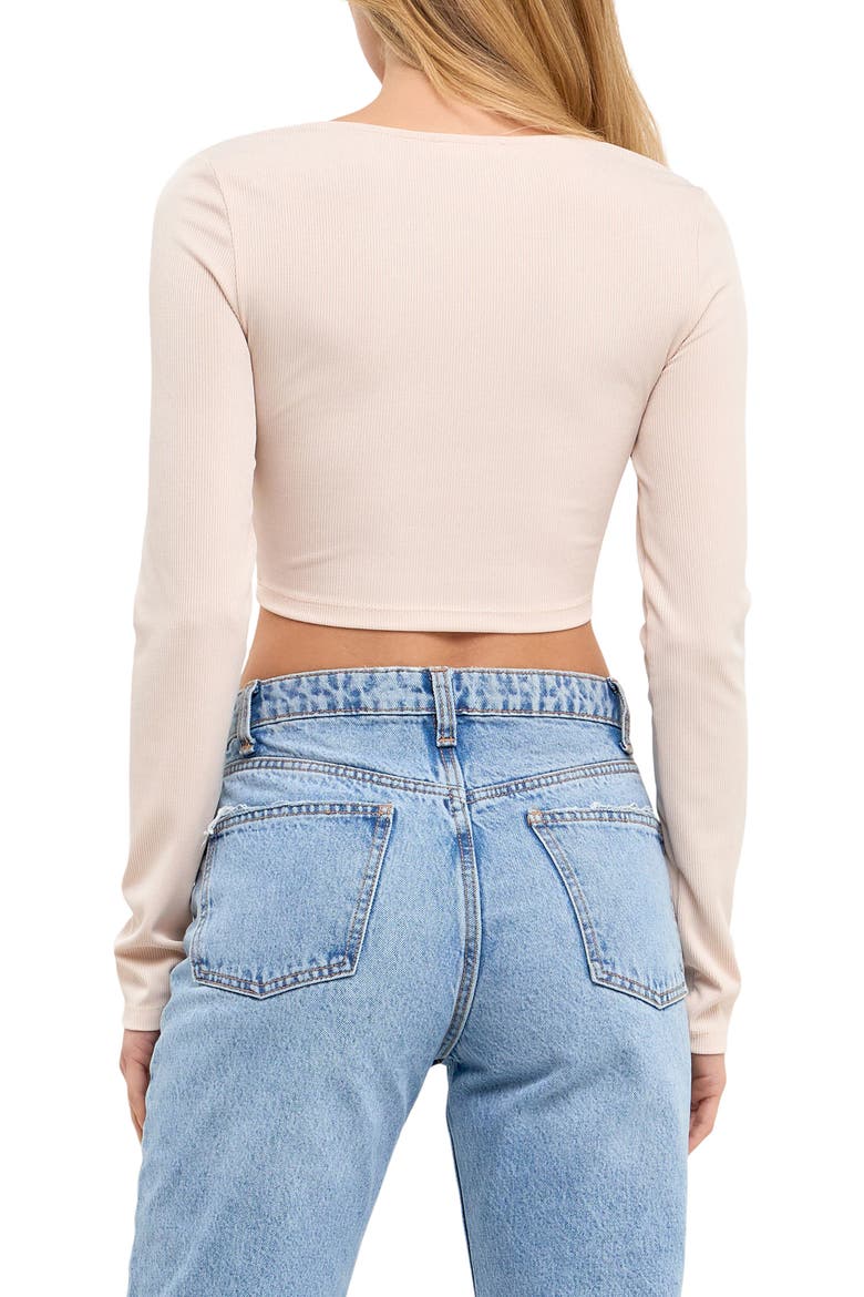 Front Twist Long Sleeve Knit Crop Top, Alternate, color, IVORY
