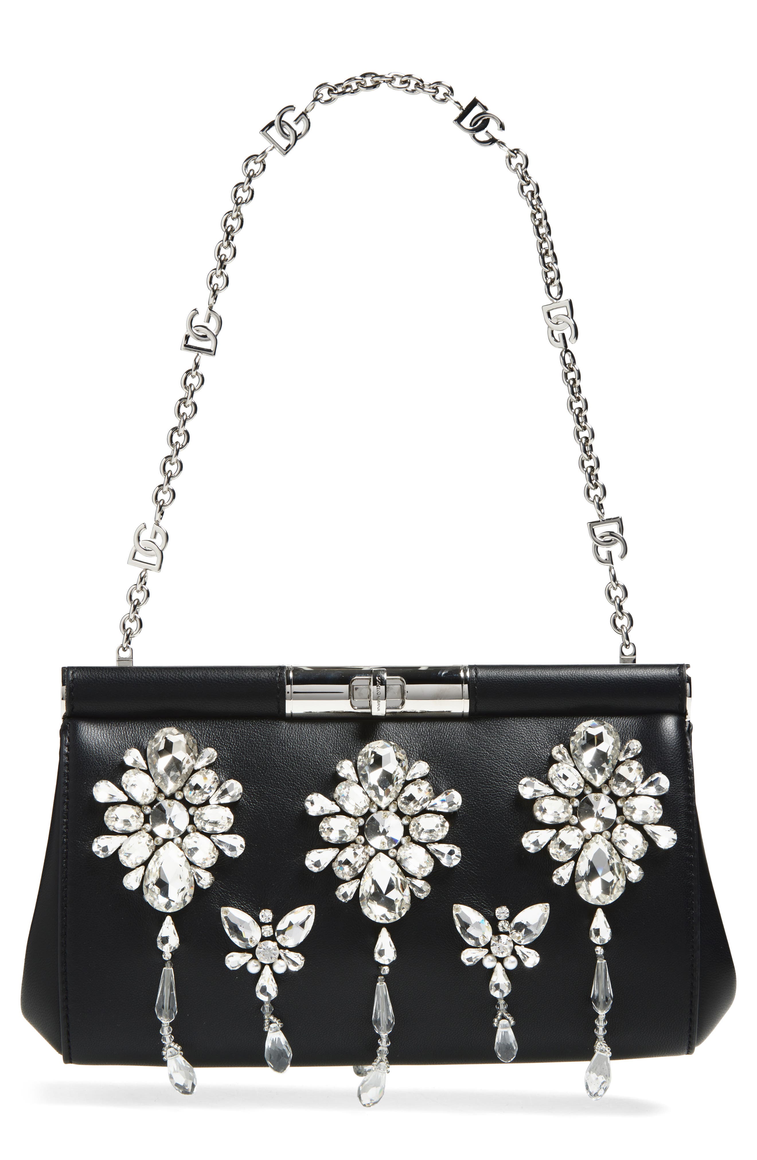 Dolce&Gabbana Marlene Crystal Shoulder Bag, Main, color, 80999 Nero