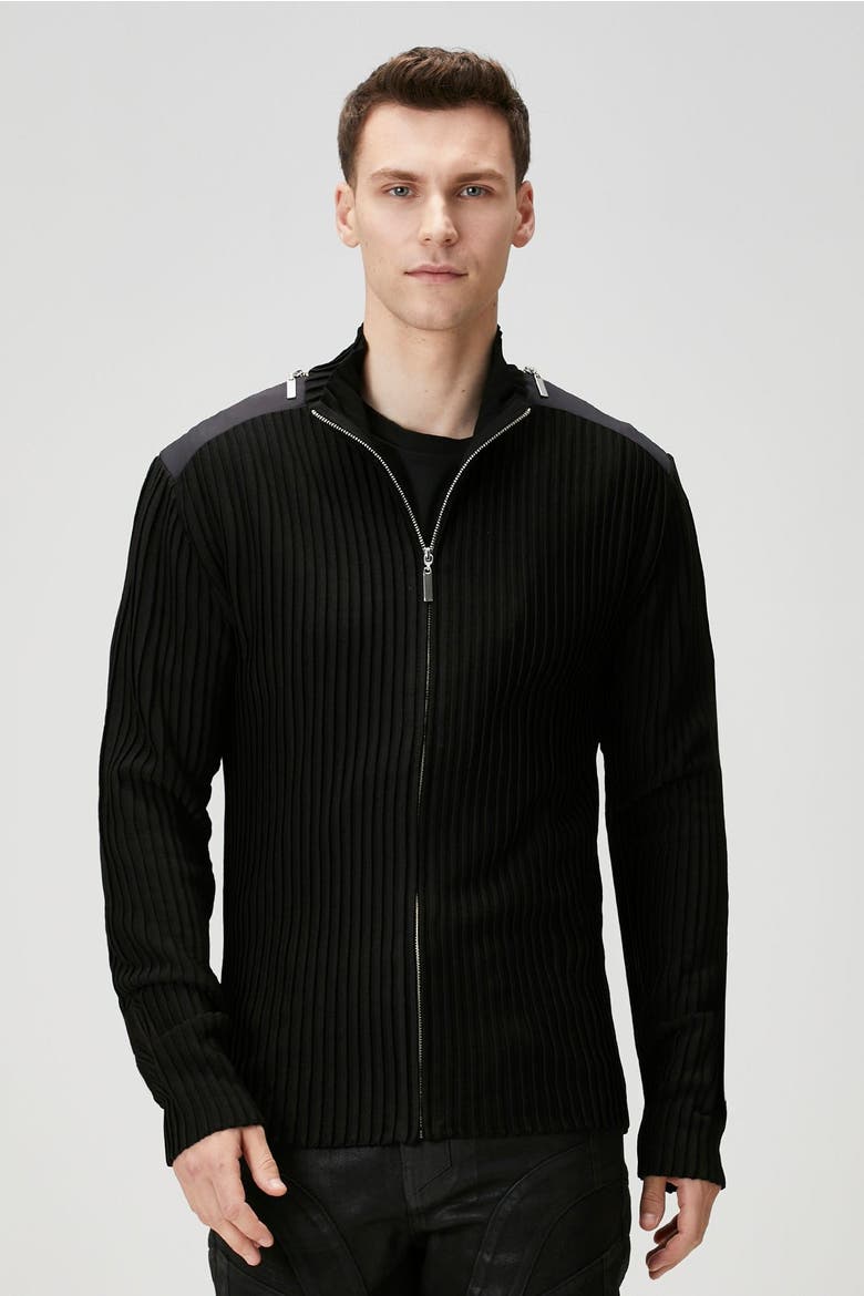 Knit Cardigan With Zip Detail, Alternate, color, BLACK