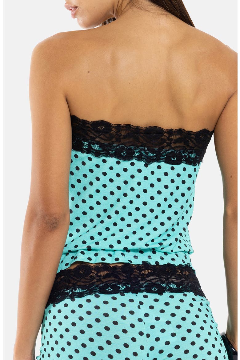 Polka Dot Strapless Top with Lace Trim, Alternate, color, TURQUOISE