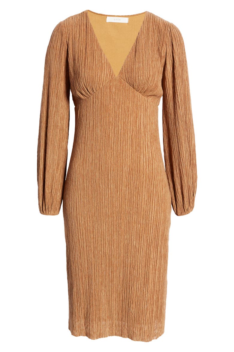 Plissé Empire Waist Midi Dress, Alternate, color, THRUSH