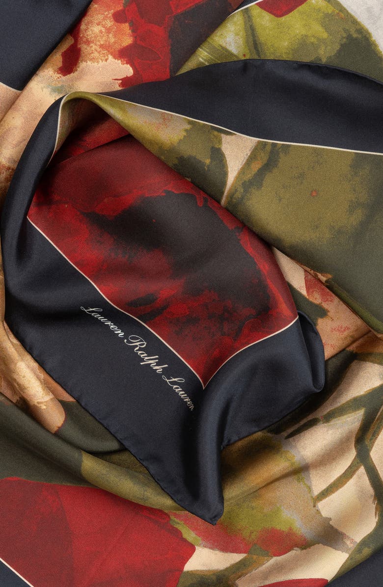 Lauren Ralph Lauren Fall Roses Square Silk Scarf, Alternate, color, Navy