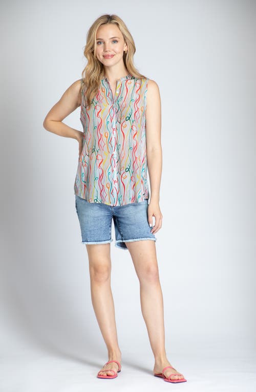 Apny Print Chiffon Button-up Sleeveless Top In Pink Multi
