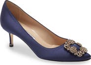 Manolo Blahnik Hangisi Jeweled Kitten Heel Pump