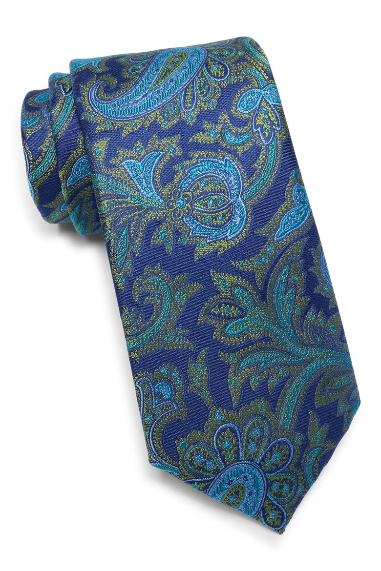 Culpeper Twill Paisley Silk Blend Tie, Main, color, GREEN