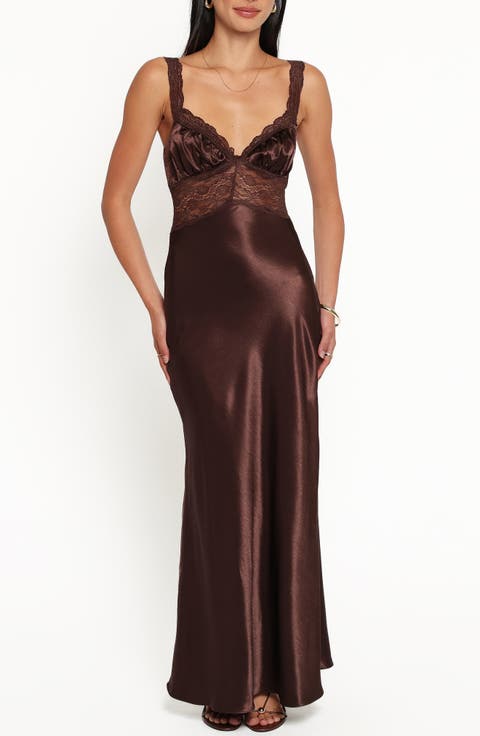 Nitara Lace Trim Satin Maxi Dress
