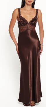 Petal & Pup Nitara Lace Trim Satin Maxi Dress