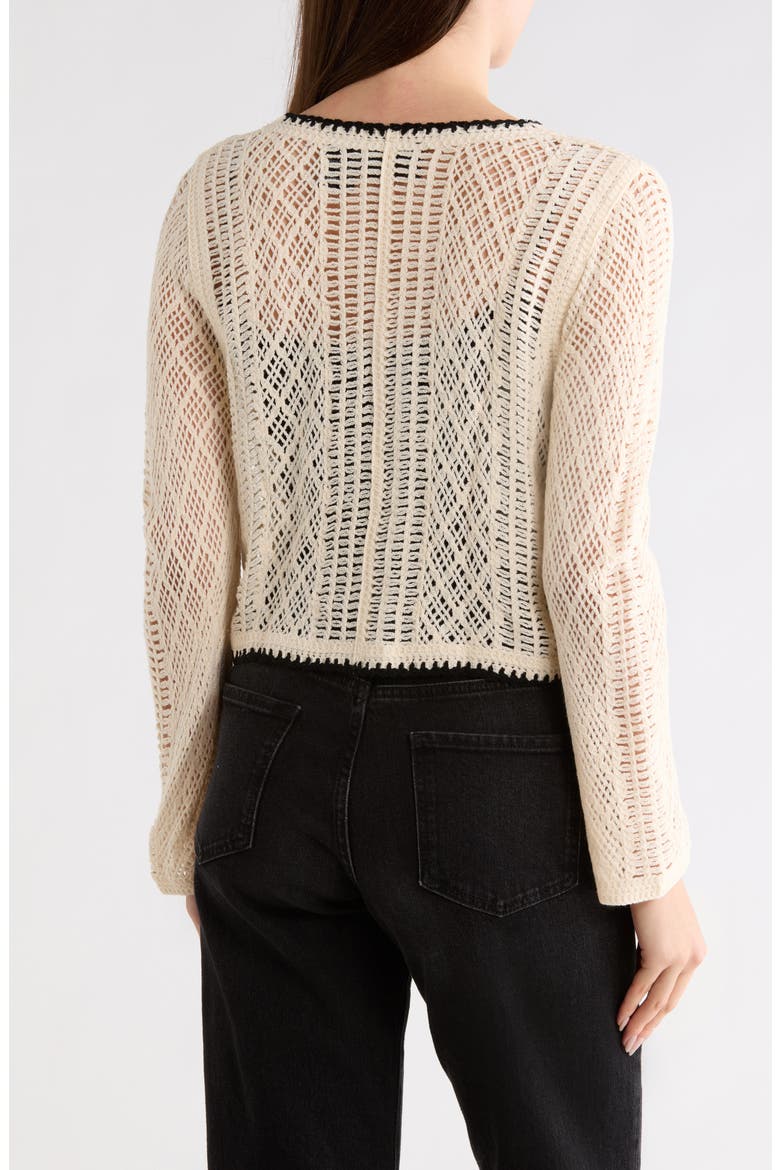 Floral Embroidered Open Stitch Cardigan, Alternate, color, NATURAL/ BLACK