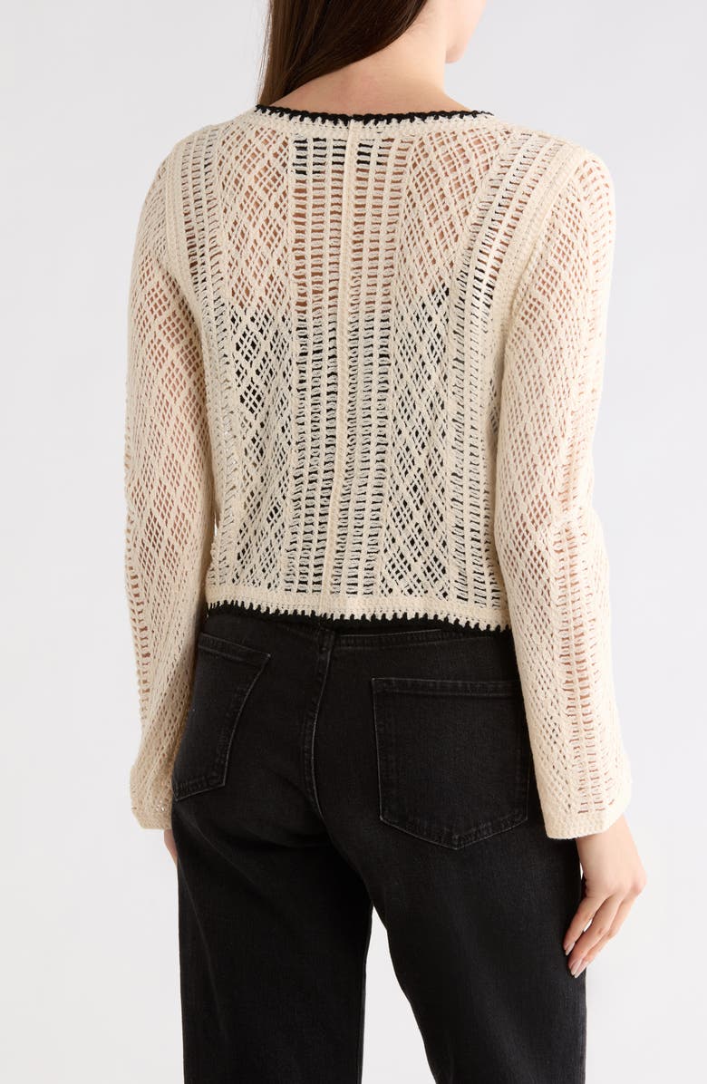 Forgotten Grace Floral Embroidered Open Stitch Cardigan, Alternate, color, Natural/ Black