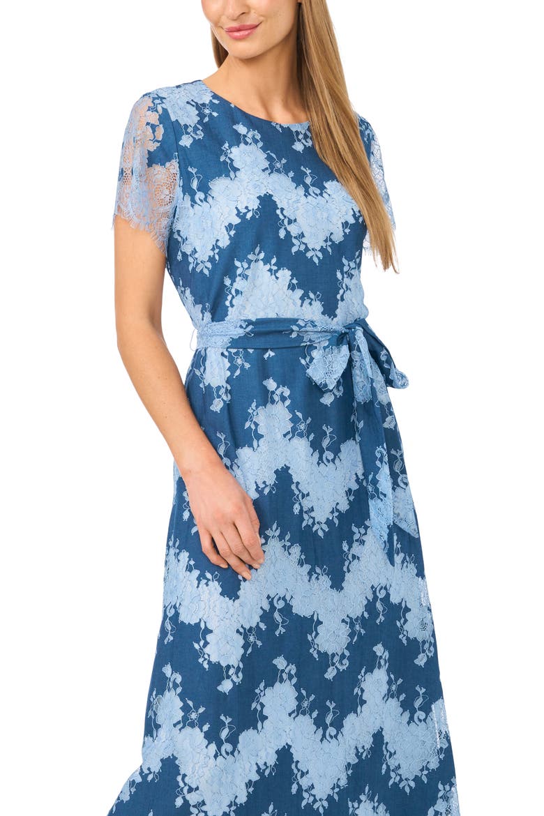 Tie Waist Lace Midi Dress, Alternate, color, KENTUCKY BLUE