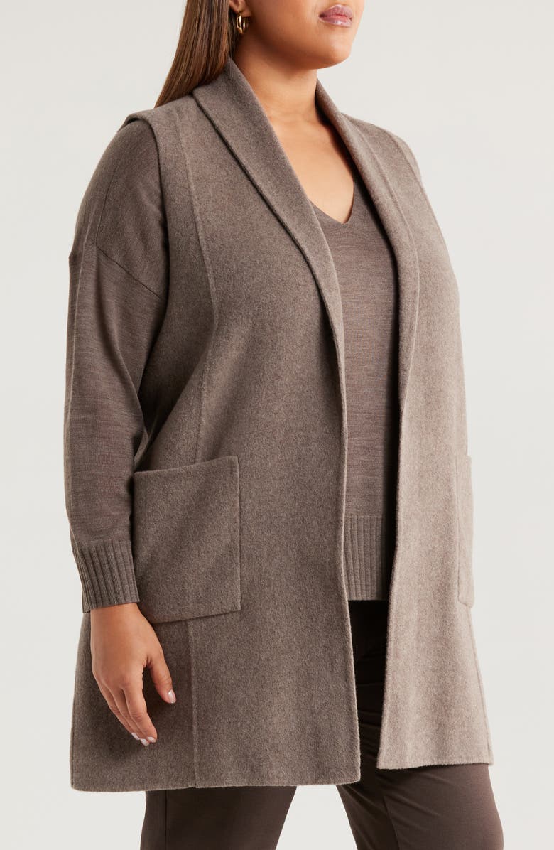 Eileen Fisher Shawl Collar Wool Vest, Alternate, color, Taupe