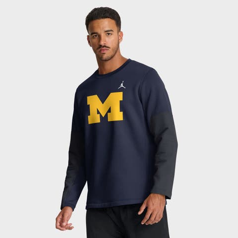 Men's Jordan Brand Navy Michigan Wolverines 2025 Sideline Coach Therma-FIT Long Sleeve T-Shirt