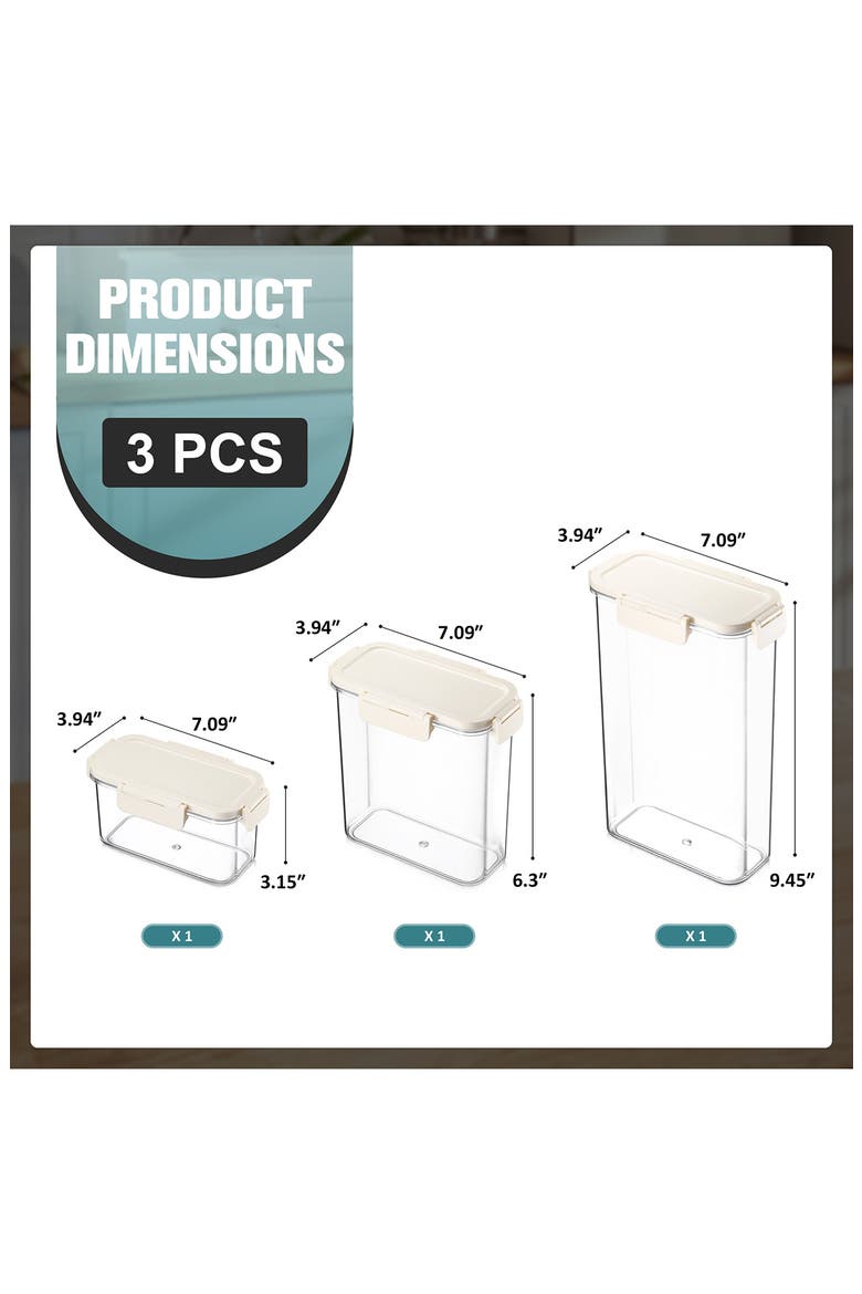 3-Pack Snap Lid Airtight Food Storage Container Set, Alternate, color, NO COLOR