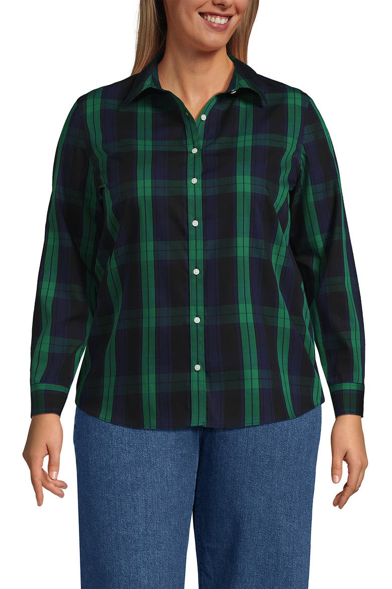 No Iron Supima Cotton Long Sleeve Shirt, Main, color, Rich Clover/Navy Plaid