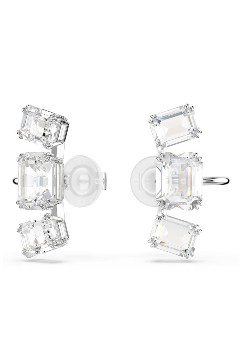 Millenia Crystal Clip-On Earrings, Alternate, color, WHITE/ SILVER