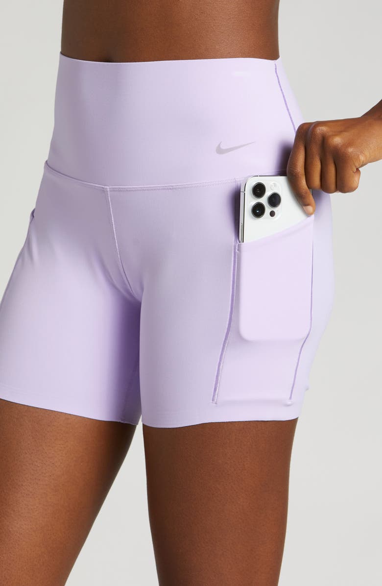 Nike Universa High Waist Bike Shorts, Alternate, color, Lilac Bloom/ Black