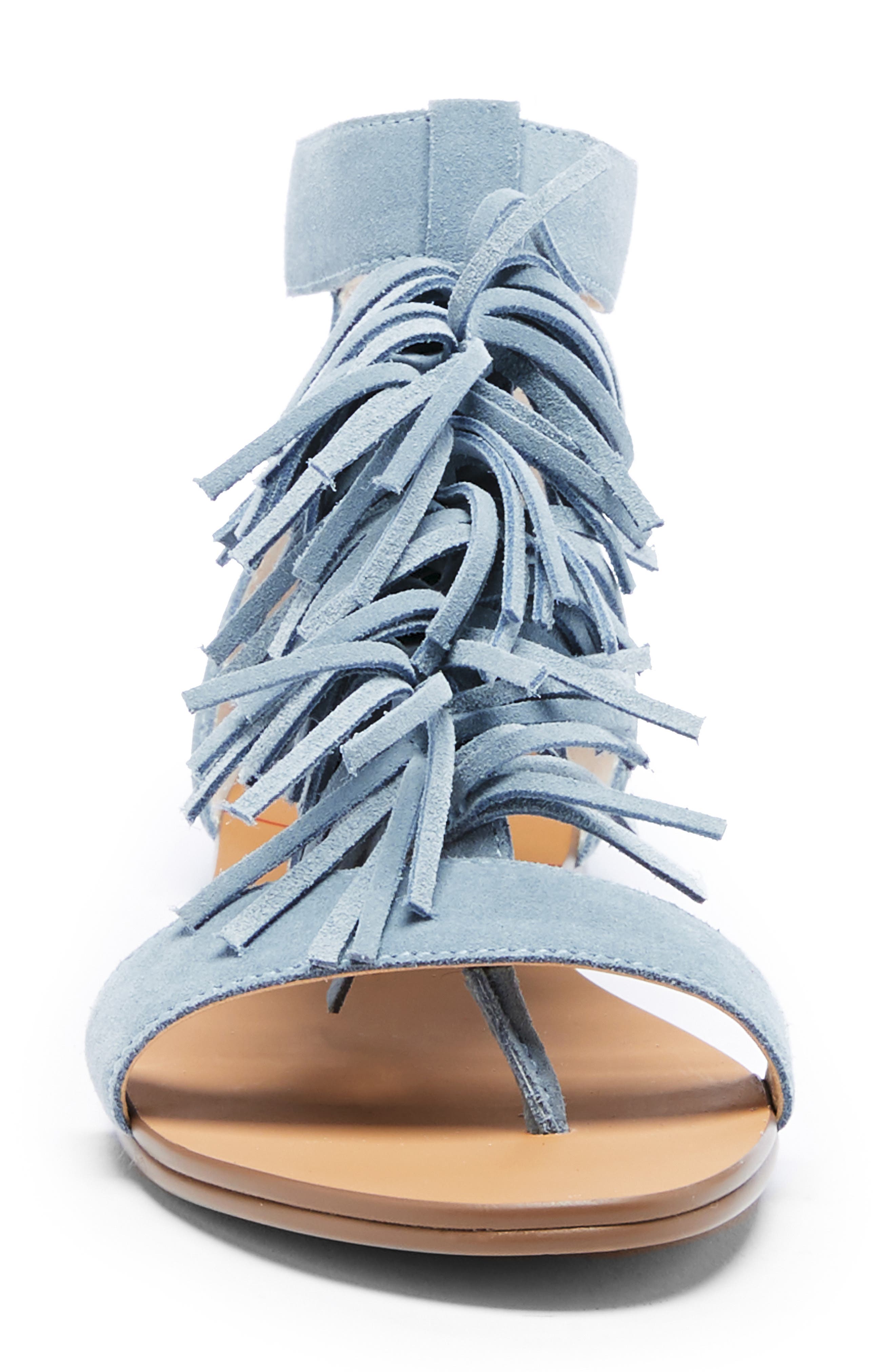 Koa Fringed T-Strap Sandal, Alternate, color, POWDER BLUE SUEDE