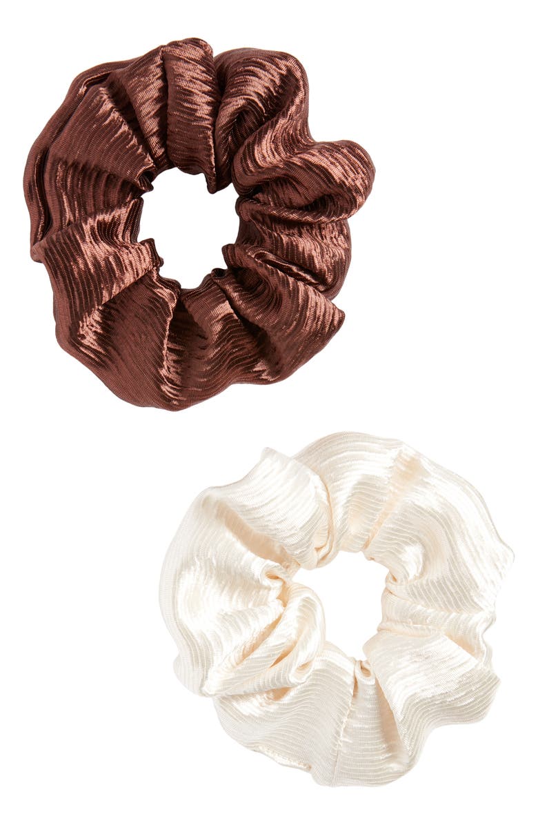 BP. 2-Pack Satin Scrunchies, Main, color, Ivory- Brown
