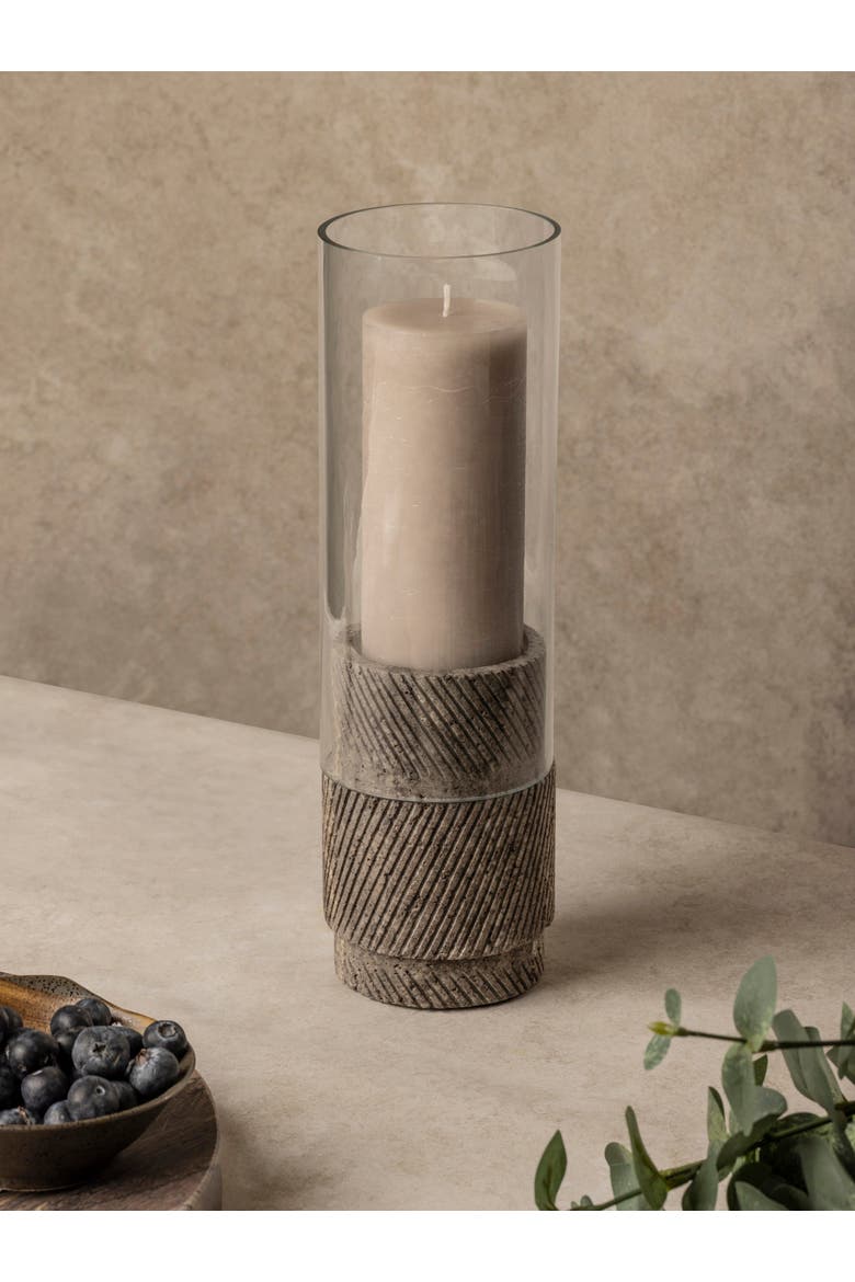 Estonia Hurricane Candle Holder, Main, color, Fossil Brown Travertine