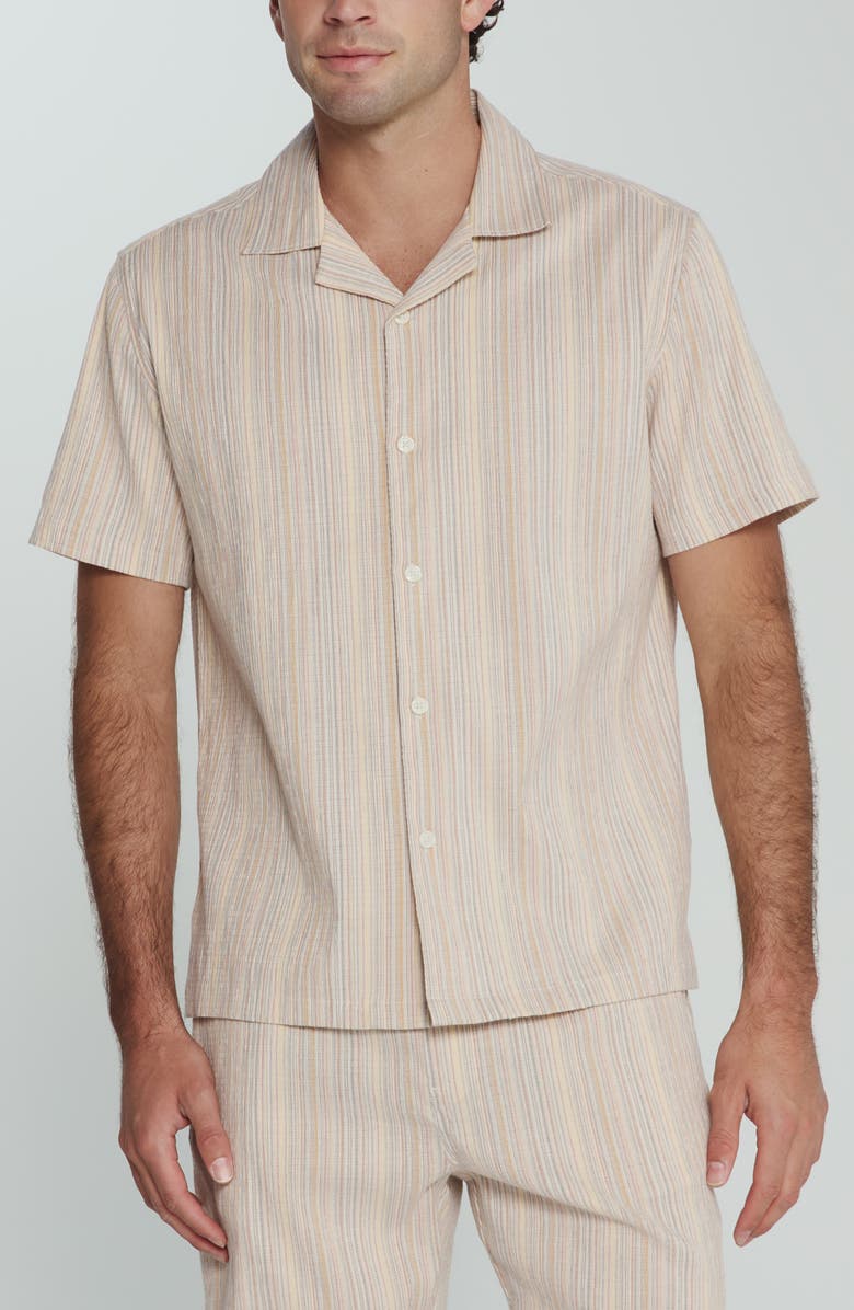 7 Diamonds The Verve Striped Camp Shirt, Main, color, Tan