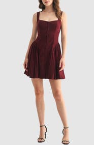 Lush Corduroy Button Flare Minidress