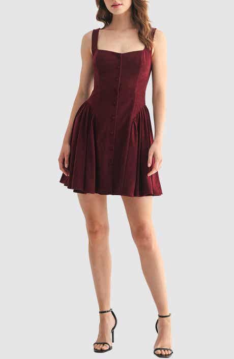 Lush Corduroy Button Flare Minidress