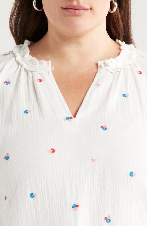 Caslon ® Embroidered Ruffle Accent Cotton Gauze Top In White