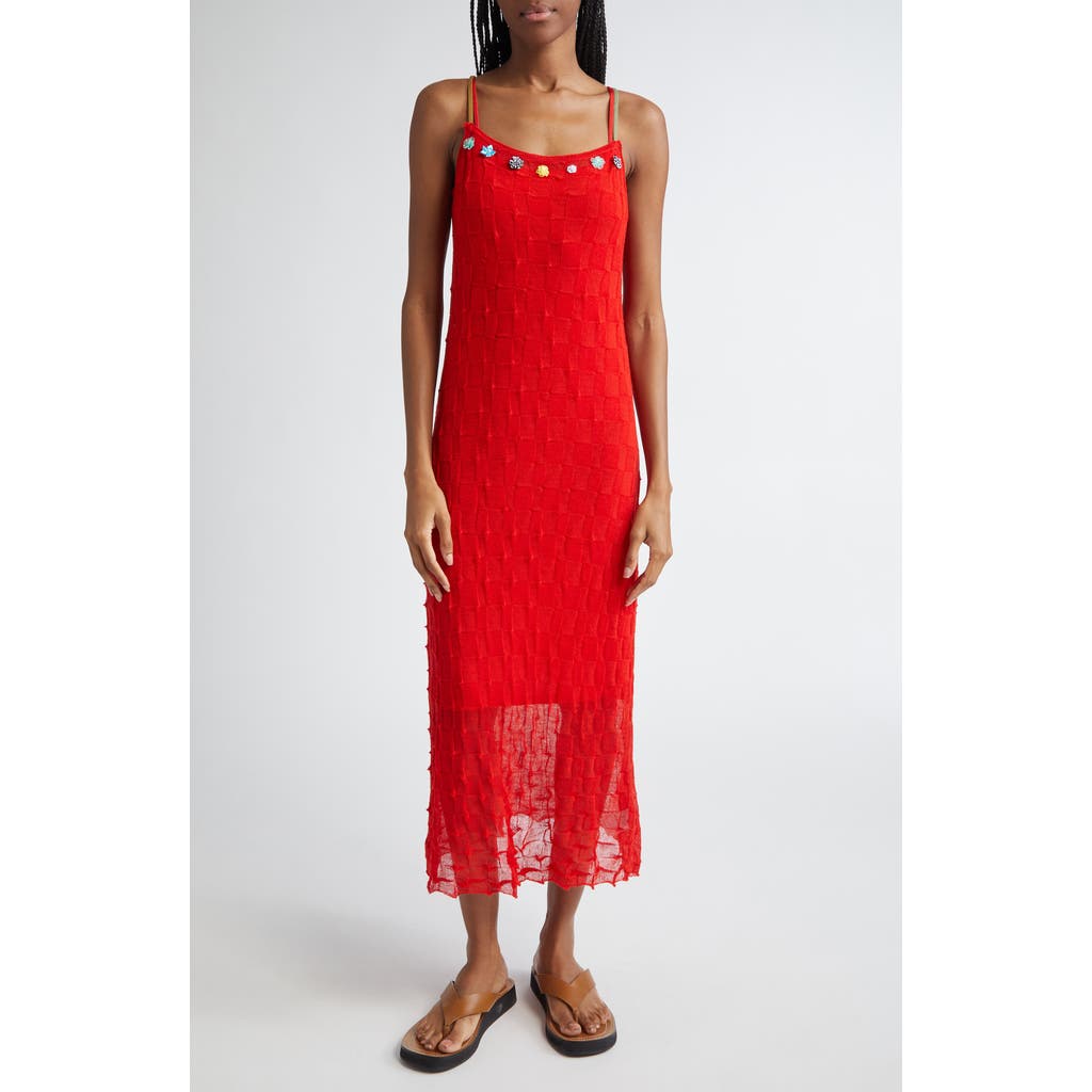 Yanyan Borlor Floral Ribbon Wool Slipdress In Red
