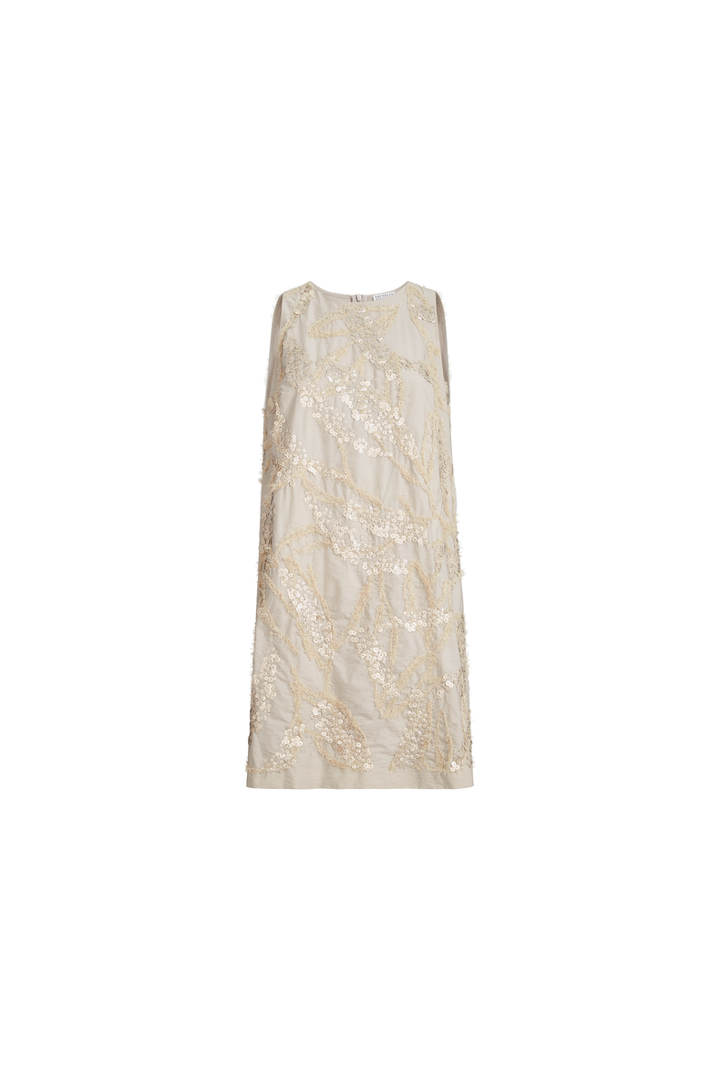 Mini dress with dazzling embroidery, Alternate, color, Beige