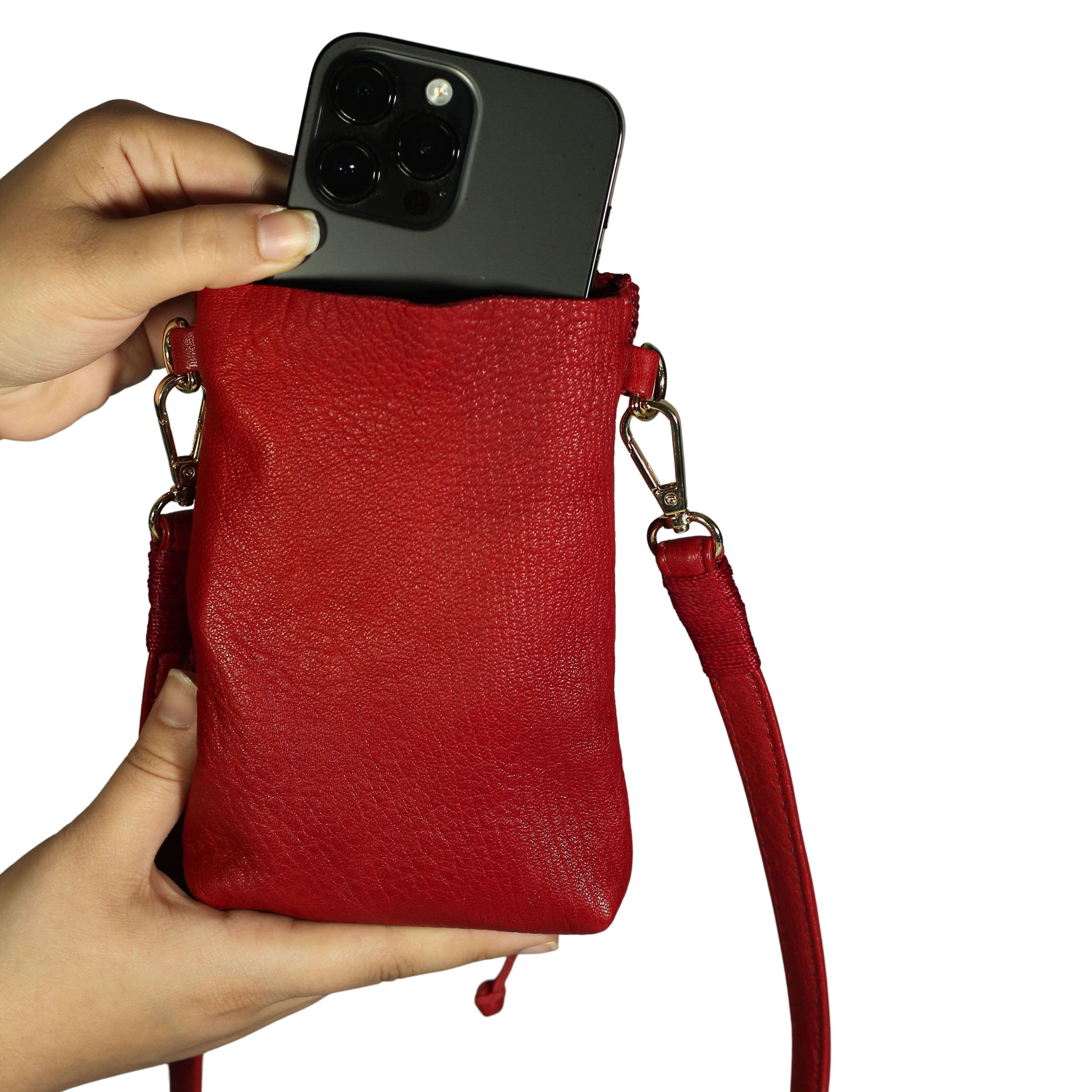 Cell Phone Butterly Lambskin Leather Bag, Alternate, color, Red