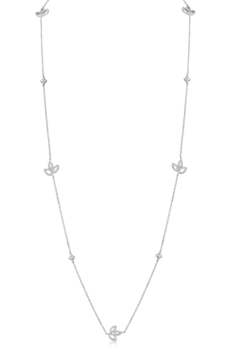 JARDIN Cubic Zirconia Lily Station Chain Necklace, Main, color, Clear Silver
