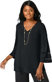 Jessica London Stretch Knit Mesh Inset Sleeve Tunic