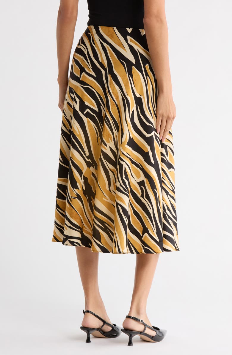 T Tahari Printed Satin Bias Skirt, Alternate, color, Orange/ Ivory/ Black Marble