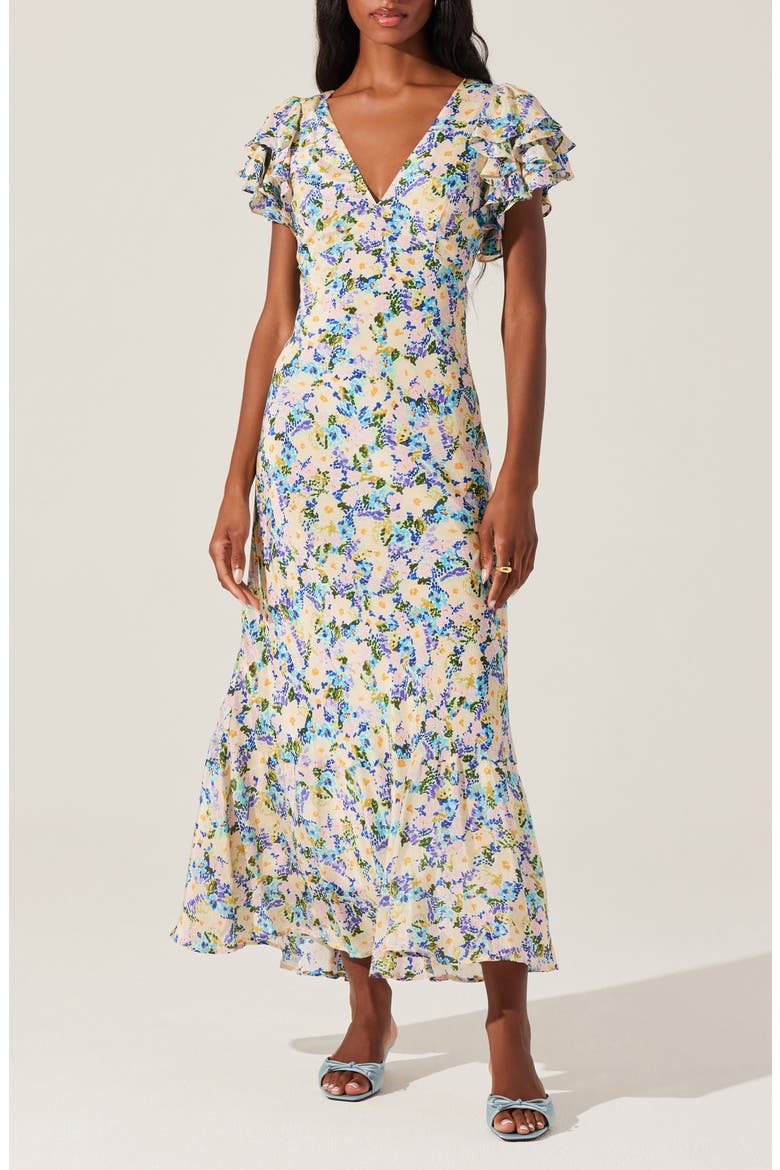 astr flutter sleeve maxi dress Flutter Sleeve Floral Asymmetric Maxi Dress