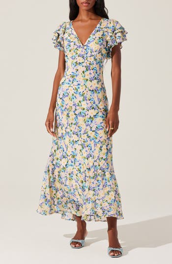 Astr The Label Celestine Floral Flutter Sleeve Maxi Dress