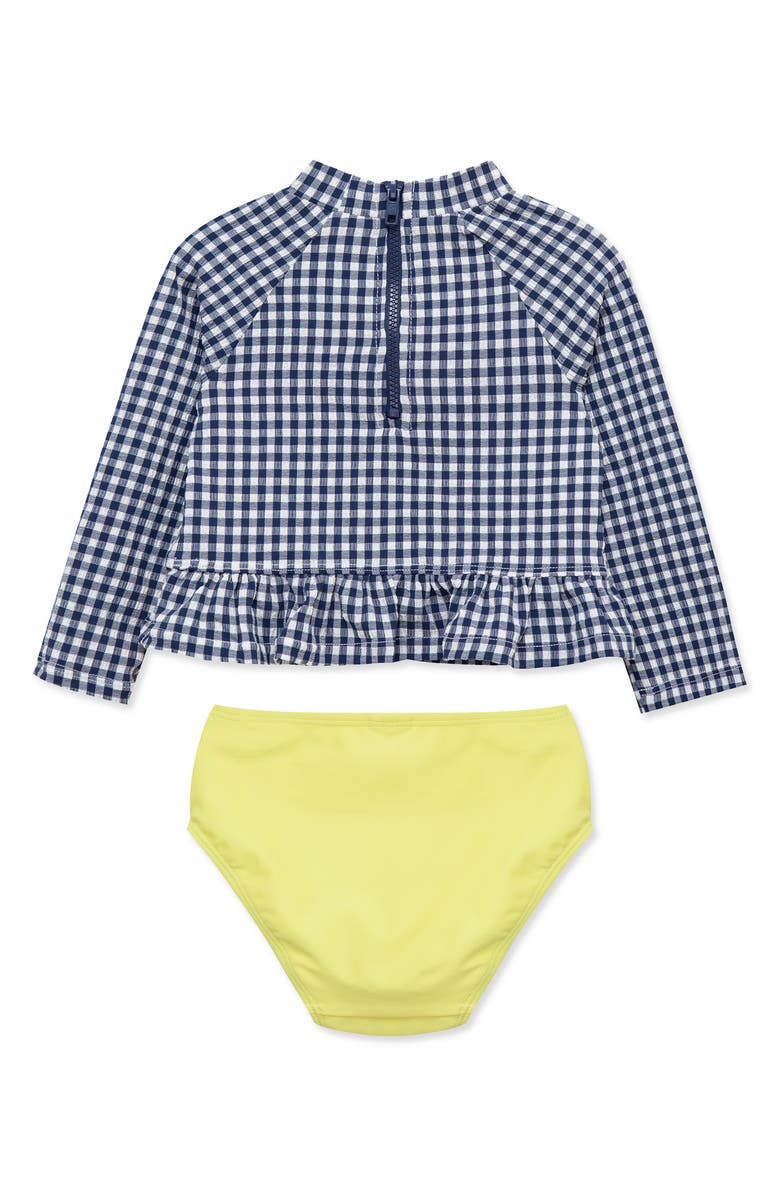 Little Me Gingham Long Sleeve Two-Piece Rashguard Swimsuit, Alternate, color, 