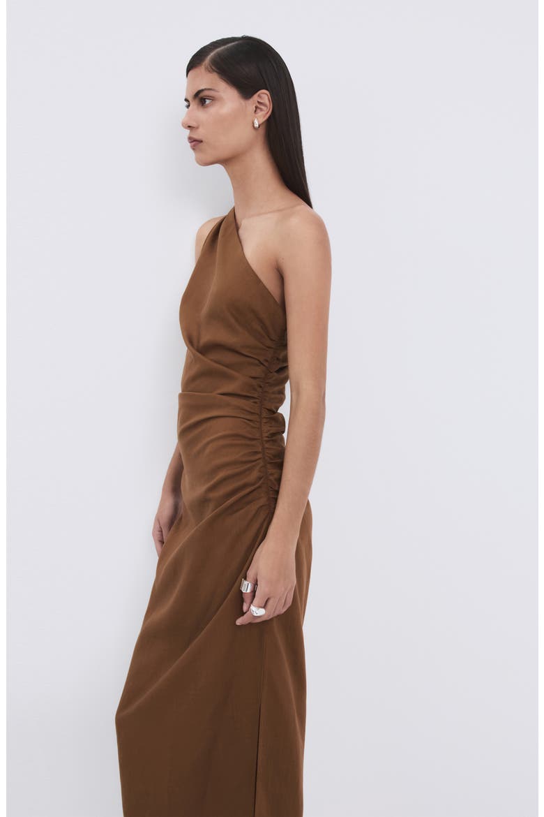 Ruched One-Shoulder Maxi Dress, Alternate, color, TOBACCO BROWN