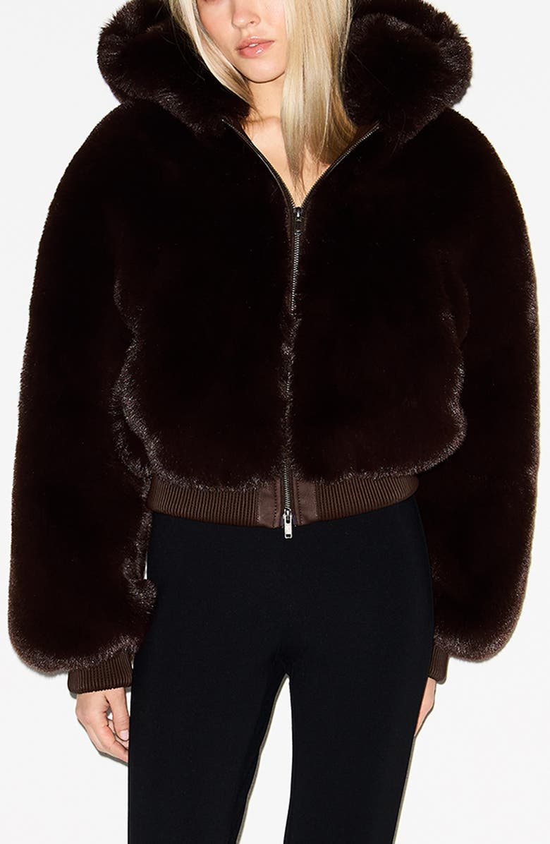 SKIMS Shrunken Faux Fur Hoodie Jacket, Main, color, 