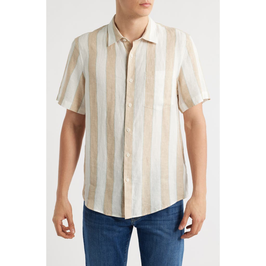 Nordstrom Stripe Short Sleeve Linen Button-up Shirt