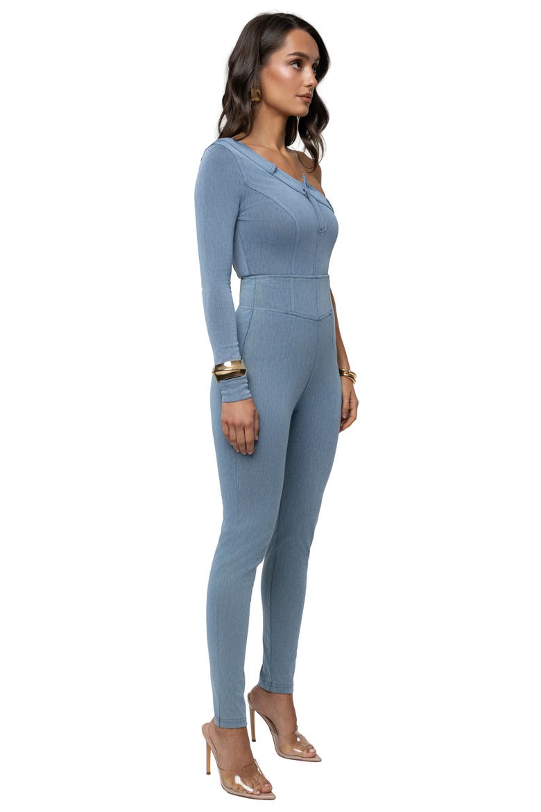 Button Me Up One-Shoulder Bodysuit, Alternate, color, DENIM