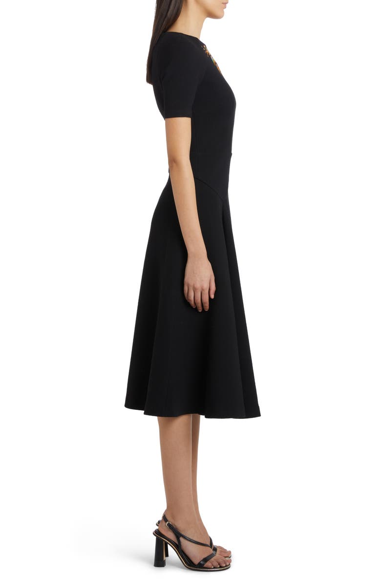 Etro Leaf Embroidered Short Sleeve Virgin Wool Midi Dress, Alternate, color, 