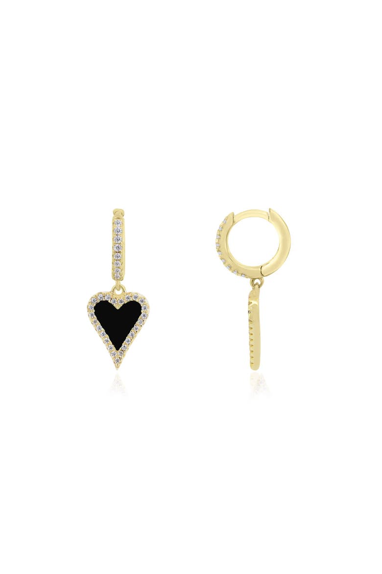 Mini Onyx CZ Halo Heart Dangle Earrings, Main, color, Onyx