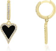 The Lovery Fine Jewelry Mini Onyx CZ Halo Heart Dangle Earrings