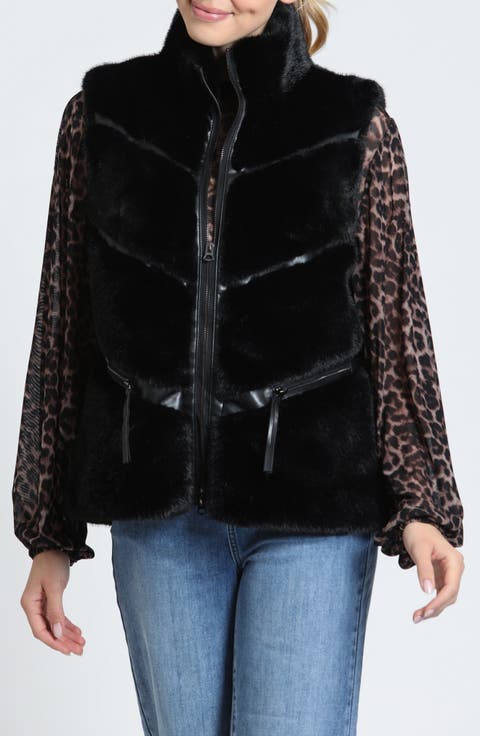 Chevron Panel Faux Fur Vest