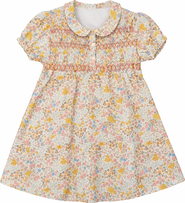 Clô Multi Flower Print Girls Dress with Front Smocking