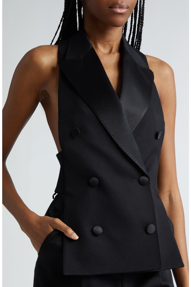 Double Breasted Wool Blend Gabardine Waistcoat, Alternate, color, N0000 NERO