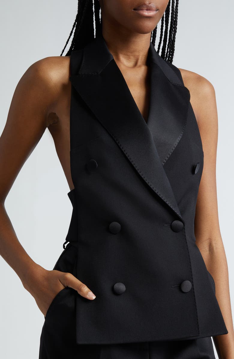 Dolce&Gabbana Double Breasted Wool Blend Gabardine Waistcoat, Alternate, color, N0000 Nero